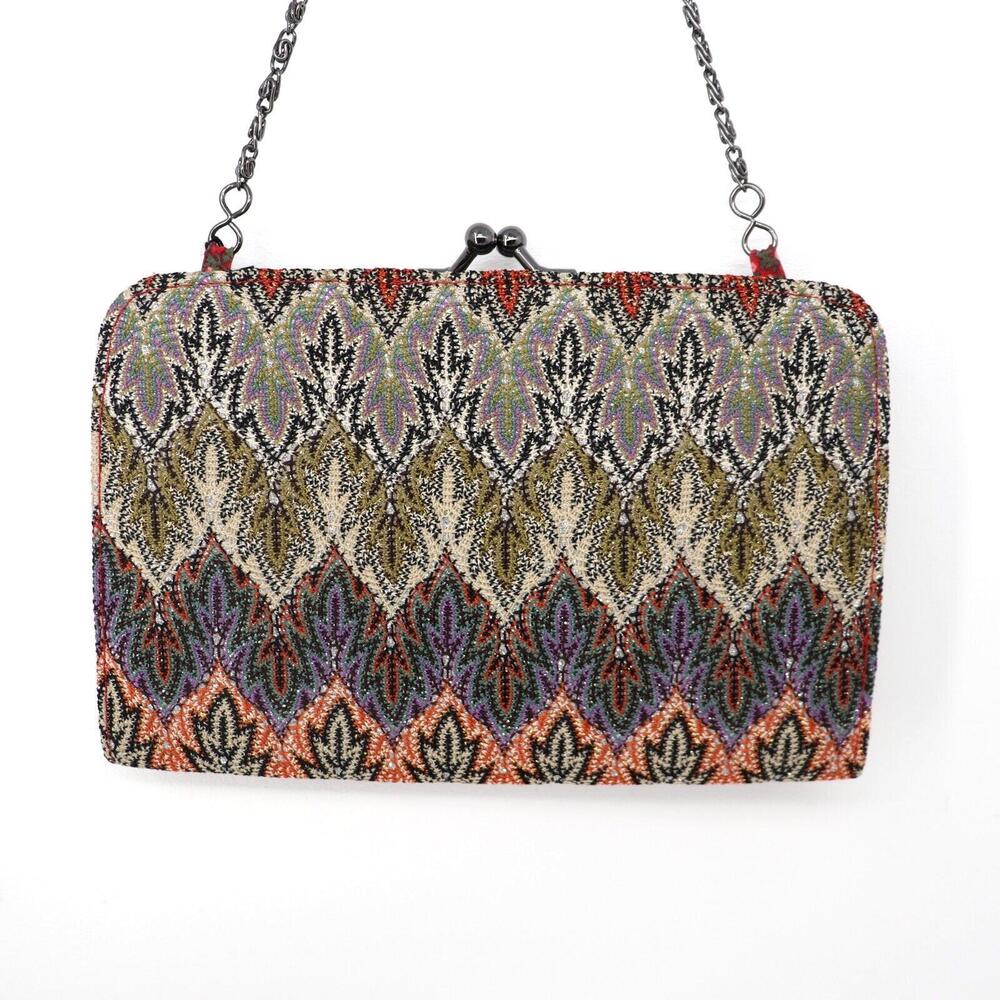 Luna Llena Handbag Women Chevron Zip Zag Multicolor Shimmer Purse Satchel Bag